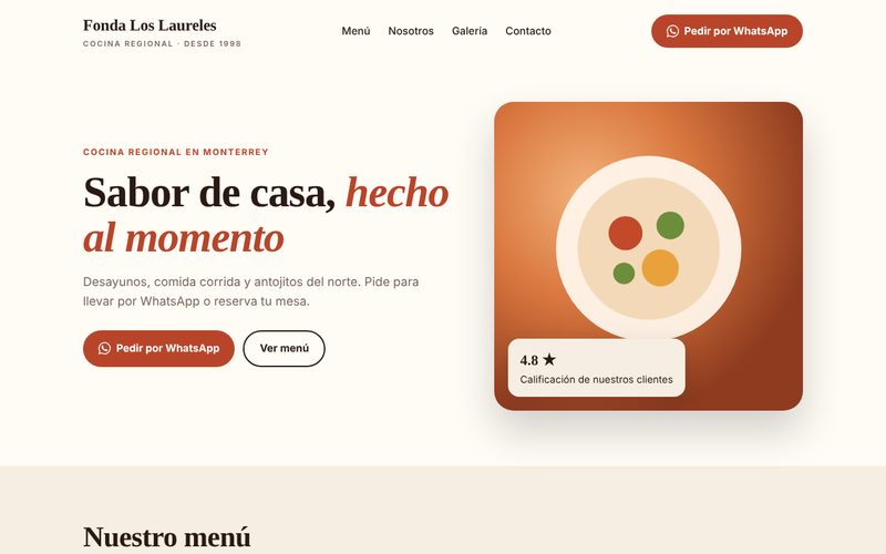 Ejemplo de página para restaurante